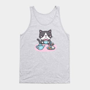 Cute Tuxedo Cat Enjoying Afternoon Tea Pastries And Snacks Tank Top